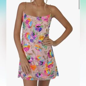 Colorful Sequin Mini Dress with Chain Straps